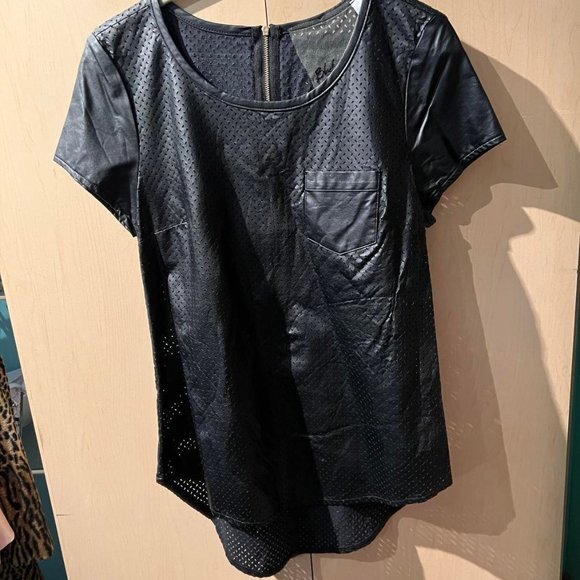 Black Pleather Faux Leather Top Sz S - Picture 1 of 7